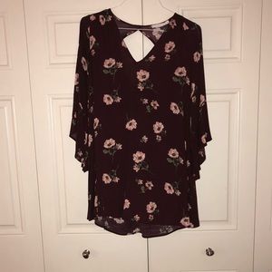 LUSH Long-Sleeved Floral Maroon Dress